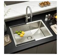 HZKSINNK 55 x 40 cm Stainless Steel Sink, 1 Basin, Silver Kitchen Sink, Small Built-in Sink with Tap, Drain Grid, Drain Set, Undermount Sink, Rectangular, Undermount or Surface Mounting