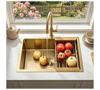HZKSINNK 60 x 40 cm kitchen sink, under or over worktop, brushed gold drainage filter