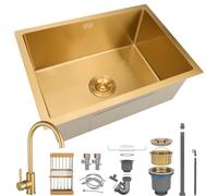 HZKSINNK 60x40cm Kitchen Sink, Brushed Gold Single Bowl Sinks, Stainless Steel Bar Kitchen Sinks, Undermount Or Above Counter Sink With Drain Filter
