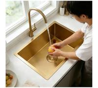 HZKSINNK 75x45cm Kitchen Sink, Brushed Gold Single Bowl Sinks, Stainless Steel Bar Kitchen Sinks, Undermount Or Above Counter Sink With Drain Filter