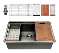 HZKSINNK Gunmetal Black Undermount Kitchen Sink with Workstation, Nano Stainless Steel Sink with Storage Edge, Round Corner Single Basin, 75 x 50 cm