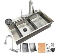 HZKSINNK Kitchen Sink, 85 x 50 cm, 304 Stainless Steel, Brushed Sink, with Draining Board, Siphon, Drain Fitting 1 Basin, Built-in Sink, Kitchen Sink, Square, Large Bowl
