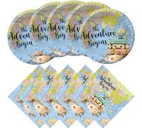 Hzleyw Adventure World Awaits Party Supplies, 20 Plates and 20 Napkins, The Adventure Begin Party Decorations Supplies Paper Plate Napkin for 20 Guests