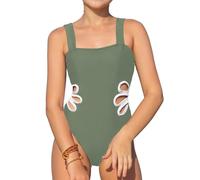 HZling Girls' Swimsuit - Lace Up Beach Swimwear | UPF 50+ Sun Adjustable Straps (Age 7 12) for Pool Ocean & Summer (Army Green, 8-9 Years)
