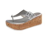 HZling Home Slippers for Women Summer Women's Casual Thick Soled Solid Large Herringbone Slippers Silver