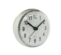 HZling Mini Suction Cup Wall Clock, White, 9X9X5cm, Battery Powered, Alarm Clock, Kitchen, Bathroom, Traditional Pointer, Light Up