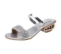 HZling Sandals for Women Summer Rhinestone Sequins With A Straight Strap Fashionable For Wearing In Europe And America One Shoe Two Sandals Women