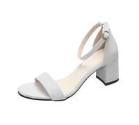 HZling Sandals Foreign Trade Open Toed European And America Style Oversized Square Toe Hollow Solid Color Straight Buckle High Heeled Sandals