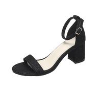 HZling Sandals Foreign Trade Open Toed European And America Style Oversized Square Toe Hollow Solid Color Straight Buckle High Heeled Sandals