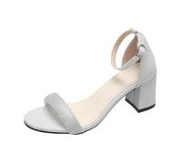 HZling Sandles Foreign Trade Open Toed European And America Style Oversized Square Toe Hollow Solid Color Straight Buckle High Heeled Sandals