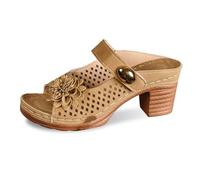 HZling Sliders Women Women's Slippers for Everyday Wear and Leisure Open Toe One Strap Floral Design Medium Heel Perfect for Casual Outfits and Dresses in Spring Summer Brown