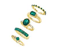 HZling Stainless Steel Rings for Women Exquisite Simulation Green Gemstone Geometric Ring 5 Piece Full Ring Personality Retro Trend Geometric Christmas Birthday GifD Rings73