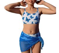 HZling Stylish Floral Print Two Piece Bikini Swimsuit for Teen Girls and Juniors Tropical Summer Beach Pool Party Wear (Blue, 10-11 Years)