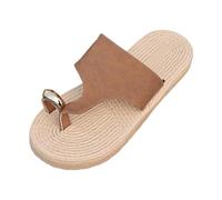 HZling Summer Sandals Women Jute Textured Toe Post Sandals For Comfortable Slip On Beach Summer Casual Flat Footwear