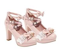 HZling Womens Sandals And Fresh Lace Bow Thick Sole Buckle Ladies Fairy High Heel Sandals