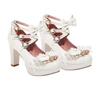 HZling Womens Sandals And Fresh Lace Bow Thick Sole Buckle Ladies Fairy High Heel Sandals