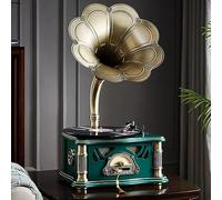 HZLSBL Vintage Gramophone with Bluetooth Input Vintage Record Players Retro Gramophone Turntables for 7" 9" 12" Vinyl Records 3 Speed, Hi-Fi, Handcrafted by Pure Oak (Dark Green)