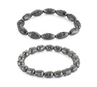 HZMAN 2Pcs Hematite Bracelet for Women Men Buddha's Head Beaded Bracelet Relieve Anxiety Black Stones Stretch Bracelet Jewelry Gift