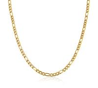 HZMAN 7mm Men Women 24K Real Gold Plated Figaro Chain Stainless Steel Chain Necklace Jewelry Gift 16"-30" (Gold,24in)
