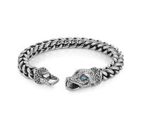 HZMAN 8.5In Stainless Steel Bracelet for Men Dragon/Snake/Wolf Cuban Link Chain 8mm Width Heavy Metal Punk Bracelet, 8.5In, Cubic Zirconia