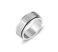 HZMAN 8mm Spinner Stainless Steel Silver Lord's Prayer Bible Verse Cross Ring Anxiety Relief Wedding Band for Men Women Jewelry, Non-Precious Metal, No Gemstone