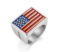 HZMAN American Flag Statement Ring for Men Women, Stainless Steel Patriotic US Flag Band with Enamel Finish, Sizes 7-13, Independence Day Jewelry Gift, Metal, No Gemstone