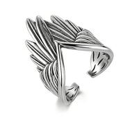 HZMAN Angel Wing Ring for Men Women, Stainless Steel Vintage Feather Band Ring, Non-Adjustable Size 7-10, Statement Pinky Ring for Daily Wear, Metal, No Gemstone