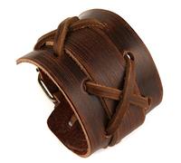 HZMAN Authentic Wide Genuine Leather Casual Mens Brown Cuff Bangle Bracelet
