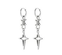HZMAN Barbed Wire North Star Dangle Huggie Hoop Earrings for Men Women, Stainless Steel Gothic Punk Earrings, Retro Hollow Star Edgy Jewelry Gift