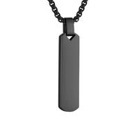 HZMAN Black Bar Pendant Necklace for Men High Polished Simple Cool Stainless Steel Vertical Cuboid Bar Necklace Jewelry Gift