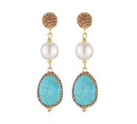 HZMAN Bohemian Turquoise Earring for Women Retro Cubic Zirconia Geometric Dangle Drop Earring Statement Jewelry Gift, Brass, Turquoise