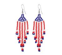 HZMAN Boho Beaded Earrings for Women Acrylic Beads America National Flag Long Tassel Dangle Earrings Fringe Earring Jewelry Gift