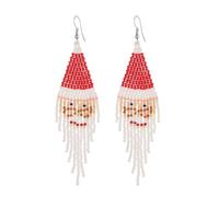 HZMAN Boho Beaded Earrings for Women Acrylic Beads Santa Claus Long Tassel Dangle Earrings Fringe Christmas Earring Jewelry Gift