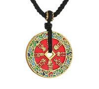 HZMAN Chinese Feng Shui Necklace Exorcism Eight-Character Mantra Tibetan Buddhism Brass Pendant With Adjustable Rope Chain