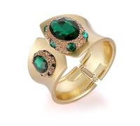 HZMAN Chunky Grren Crystal Cuff Bracelets for Women Retro Rhinestone Gold Plated Bracelet Wide Thick Open Hinge Wrist Cuff Bracelet Jewelry Gift