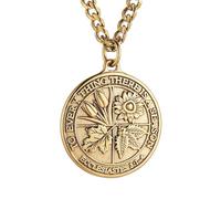 HZMAN Coin Necklace Men's Stainless Steel Retro Ecclesiastes Bible Verse Round Medal Necklace Jewelry Gift (Gold)