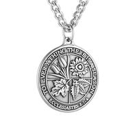 HZMAN Coin Necklace Men's Stainless Steel Retro Ecclesiastes Bible Verse Round Medal Necklace Jewelry Gift (Silver)