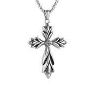 HZMAN Cross Necklace for Men Silver Stainless Steel Pendant Gothic Christian Jewelry
