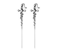 HZMAN Crystal Inlay Goth Sword Earrings for Women Punk Stainless Steel Snake Needle Piercing Earrings