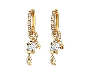 HZMAN Cute Crab Dangle Earring 14K Gold Plated Dainty Ocean Crystal Crab Drop Earrings for Women Jewelry Gift