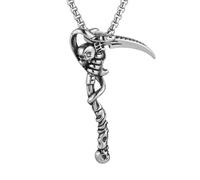 HZMAN Death Scythe Necklace for Men Stainless Steel Gothic Grim Reaper Saint Death Scythe Skull Pendant Necklace Jewelry Gift