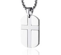 HZMAN Dog Tag Necklace for Men Women Stainless Steel Isaiah 41:10 Cross Dog Tag Pendant Necklace Jewelry Gift (Silver)