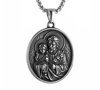 HZMAN Double Sided Stainless Steel St Joseph Necklace for Men Women Religious Saint Joseph Cross Christian Medal Amulet Pendant Jewelry Gift