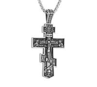 HZMAN Eastern Orthodox Cross Necklace for Men Women Retro Religious Jesus Crucifix Byzantine Cross Christian Pendant Jewelry Gift (Silver)
