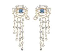 HZMAN Evil Eye Gold Protection Earrings Large Ojo Turco Crystal Long Tassel Dangle Earrings