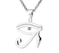 HZMAN Eye of Horus Necklace for Men Stainless Steel Retro Ancient Egypt Eye Pendant Necklace Jewelry Gift (Silver)