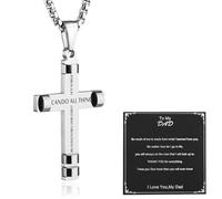 HZMAN Gift for Dad Son Cross Necklace Stainless Steel Bible Verse Philippians 4:13 I CAN DO ALL THINGS Cross Pendant, Stainless Steel, No Gemstone
