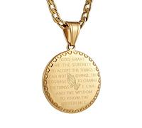 HZMAN Gold Plated Stainless Steel Lords Prayer Inscripted Praying Hands Coin Medal Pendant for Men Women Bible Verse Necklace Jewelry gold