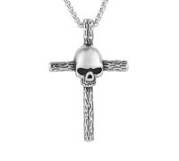 HZMAN Goth Skull Cross Necklace for Men Stainless Steel Personalized Punk Jewelry 22+2In Chain