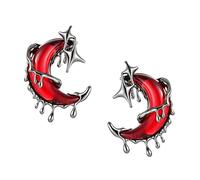 HZMAN Gothic Dripping Red Moon Stud Earrings for Women, Brass Star Crescent Earrings, Dark Romantic Vampire-Inspired Jewelry Gift
